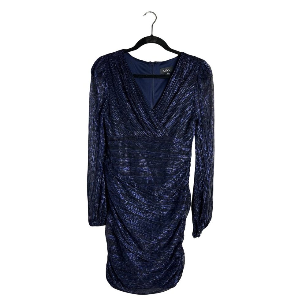 MSK Women's 4 Mini‎ ShortCocktail Party Dress V-Neck Purple Black Ruched NWT